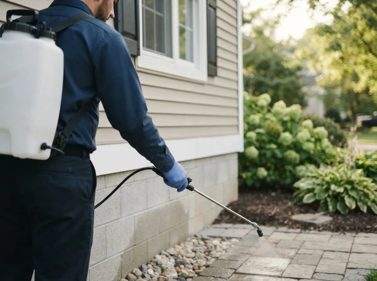 Pest control technician inspecting a home in Pea Ridge, WV